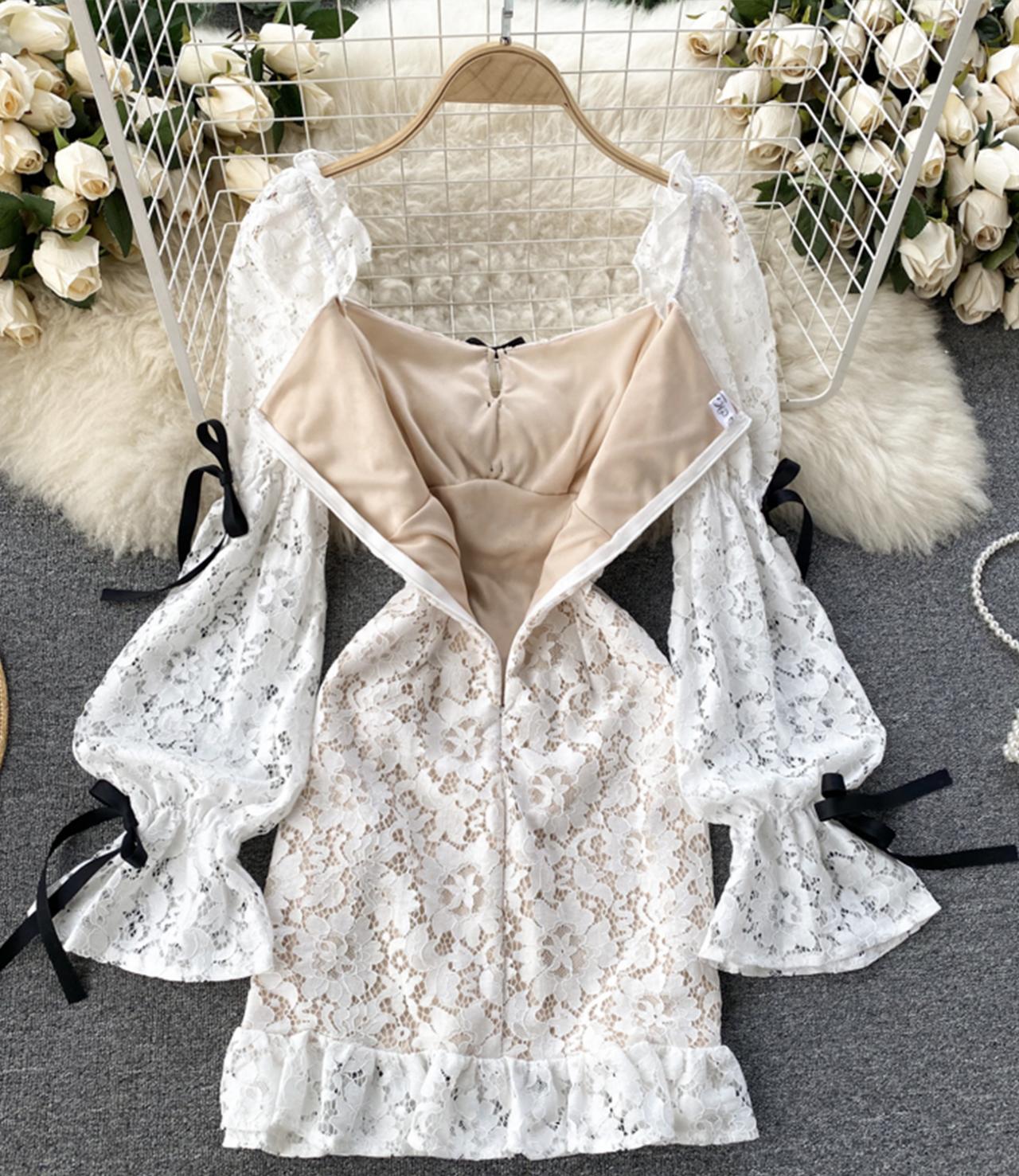 Cute lace long sleeve dress  769