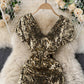 Shiny v neck sequins short dress party dress  860