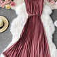 Cute A line round neck sleeveless midi dress  1029