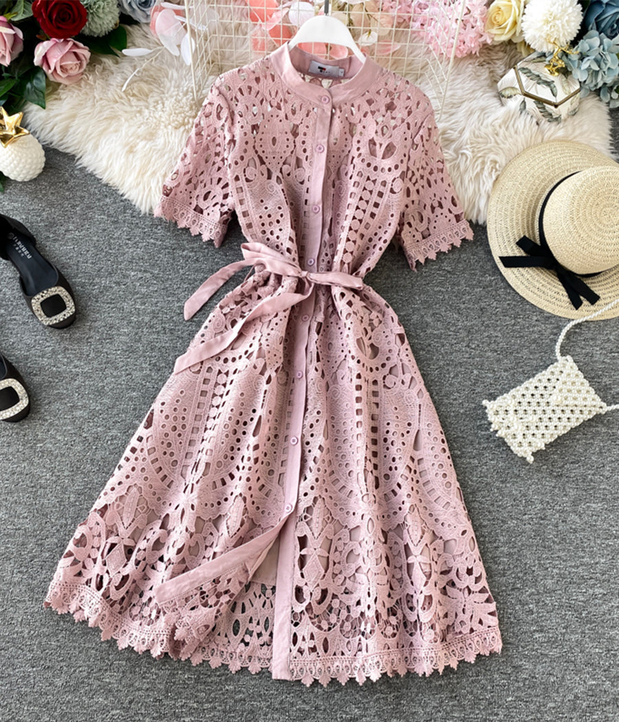 Stylish round neck lace dress summer dress  1281