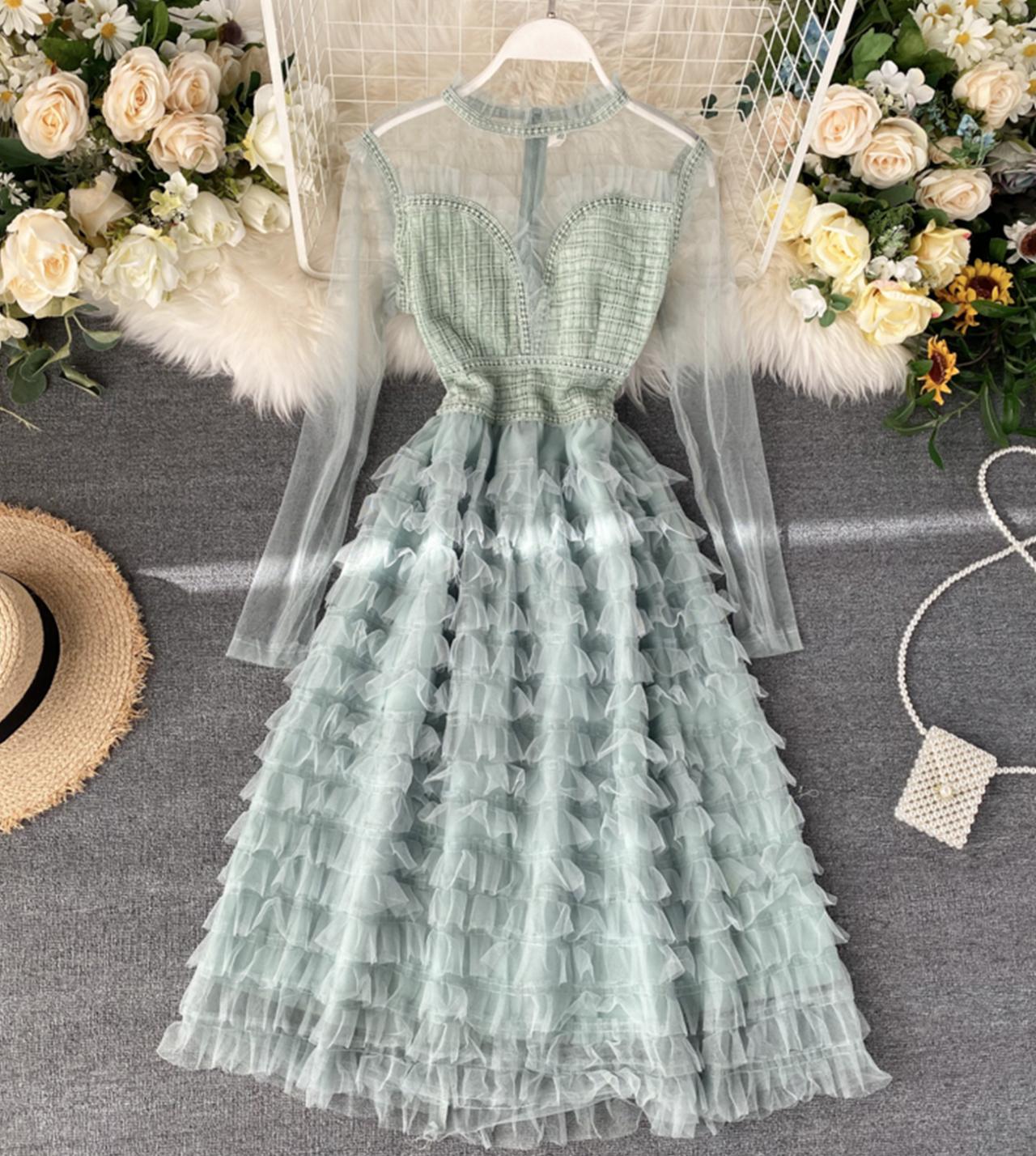 Stylish A line long sleeve dress  771