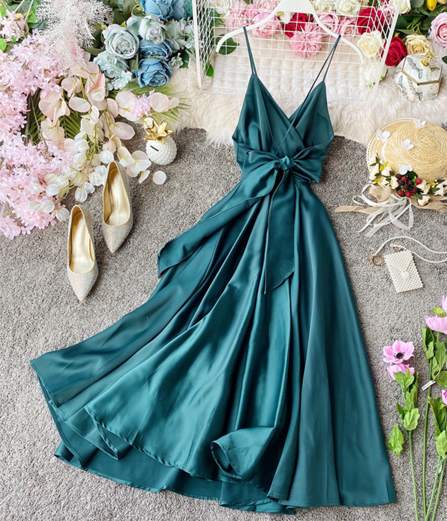 Simple v neck backless dress summer dress  1233