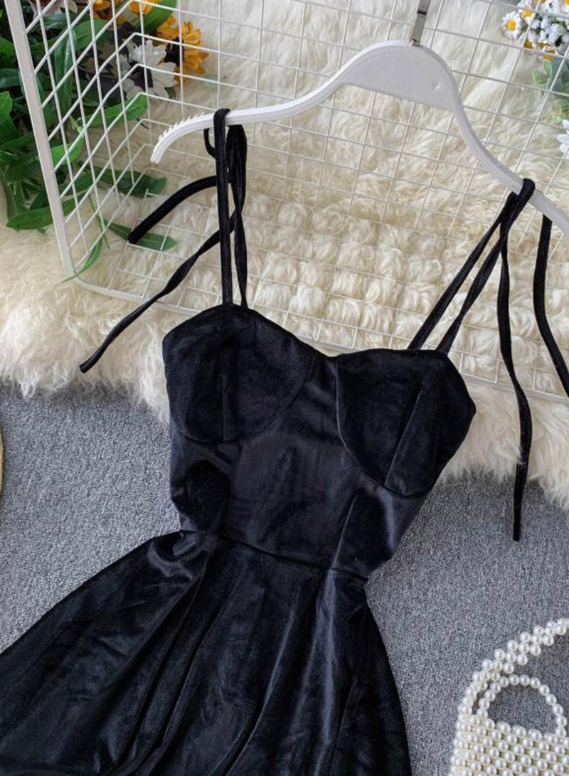 Robe courte en velours pour femme, jolie robe trapèze 1098