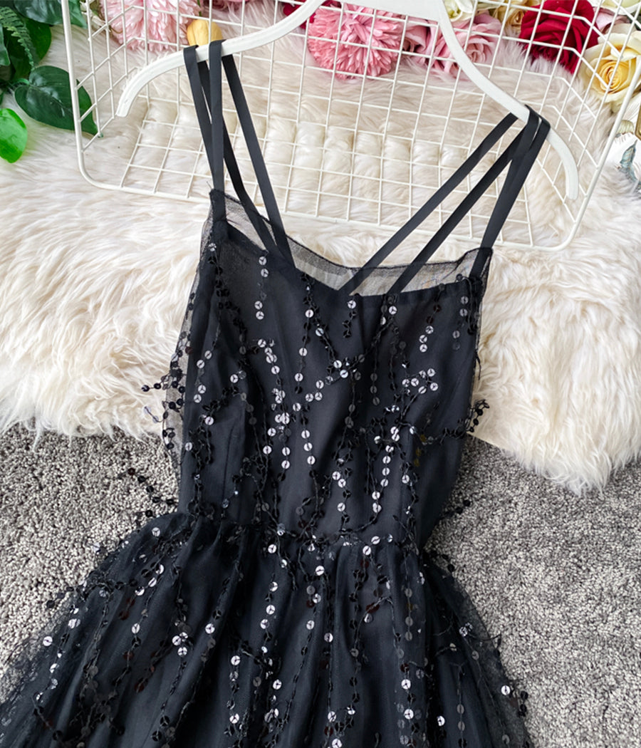 Fashion girl dress A line v neck tulle sequins dress  1234