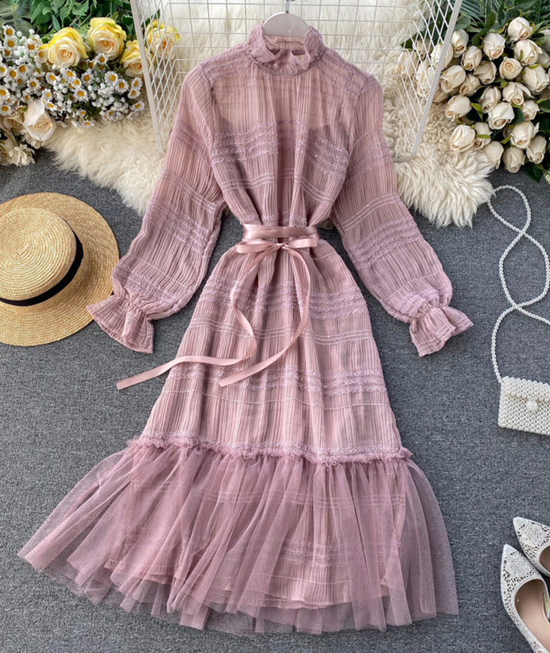 Einzigartiges langärmliges Kleid aus Tüll Modekleid 969