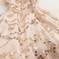 Stylish v neck tulle sequins short dress party dress  1131