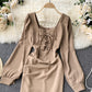 Cute long sleeve dress lace up dress  738