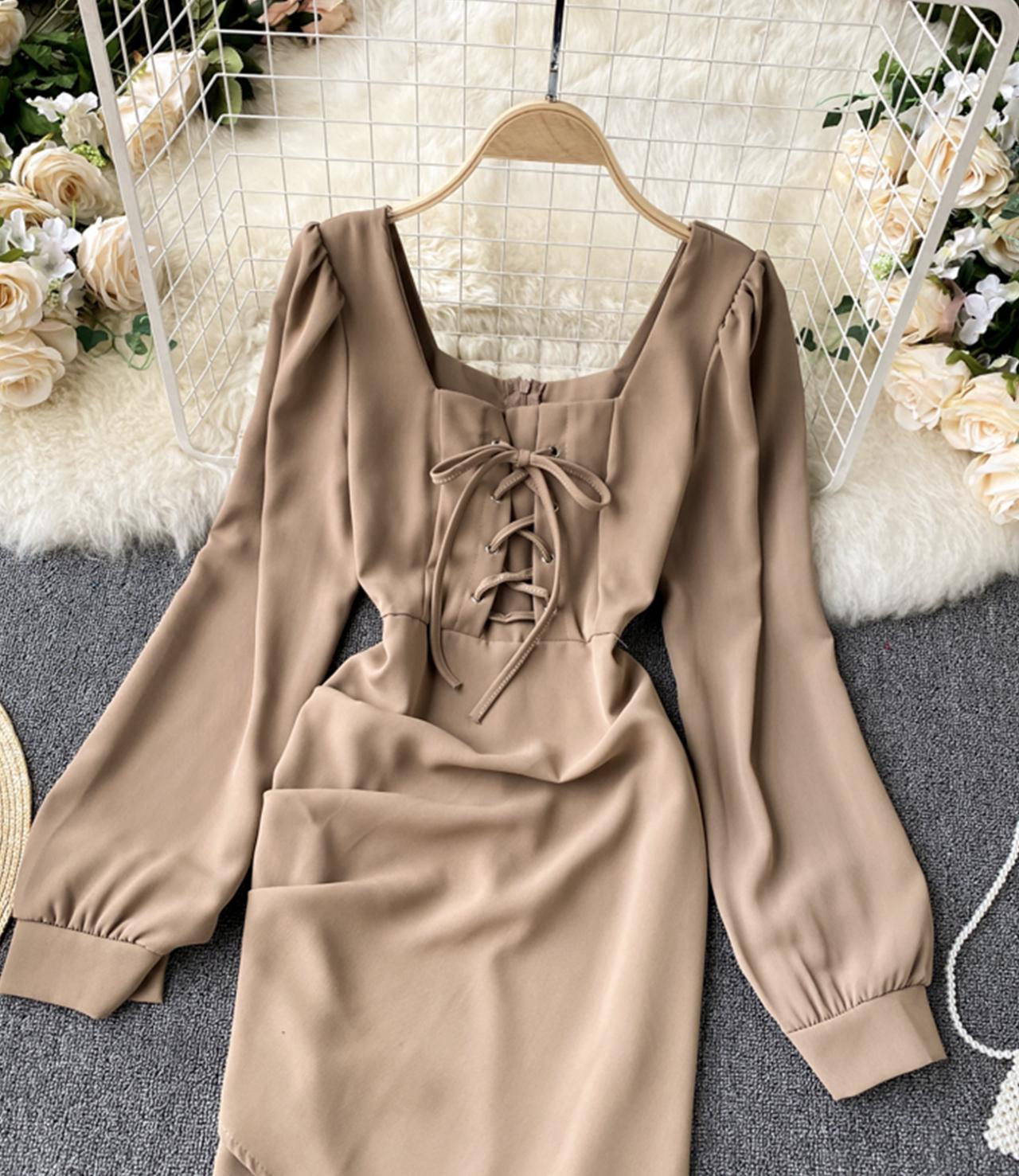 Cute long sleeve dress lace up dress  738