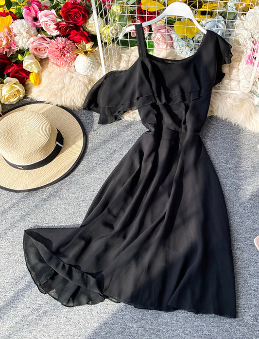 Süßes Chiffonkleid mit einer Schulter, Mädchenkleid 1169