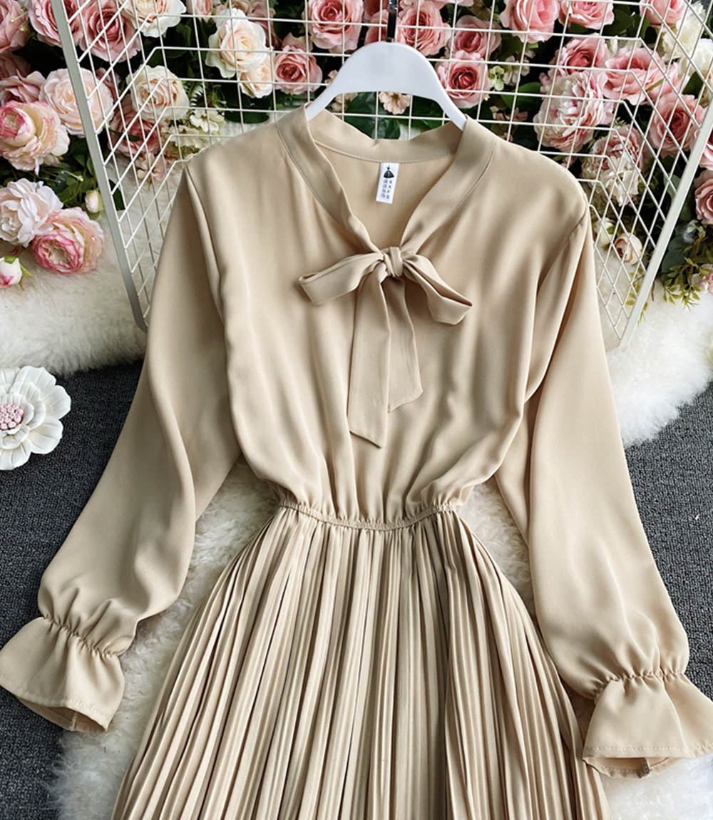 A line chiffon dress long sleeve dress  846