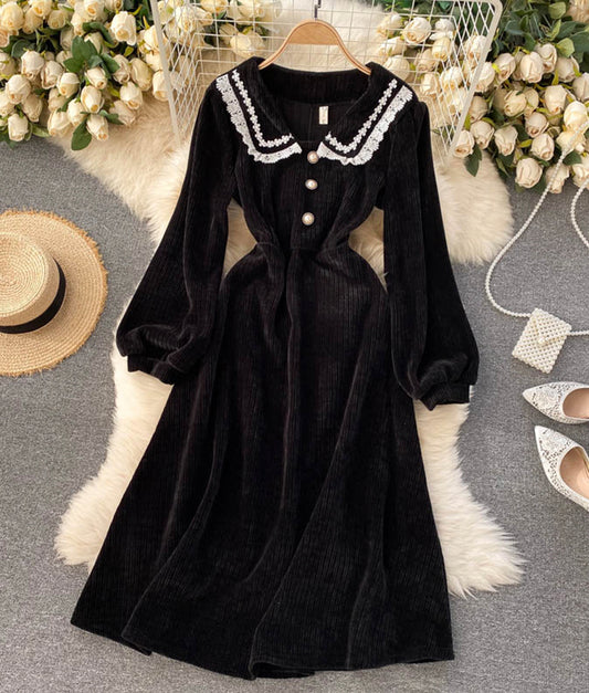 Stylisches Cord-Langarmkleid 891
