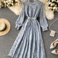 Elegant O-neck lace long sleeve dress  970
