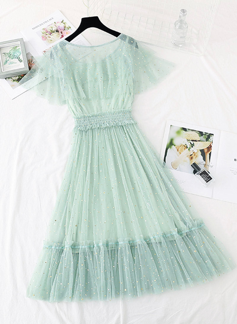 Süßes Tüll Pailletten kurzes Kleid Sommerkleid 1137