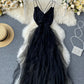 Robe en tulle noire à col en V, robe tendance 1121