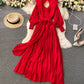 Robe rouge à manches longues et col en V avec dos ouvert 942