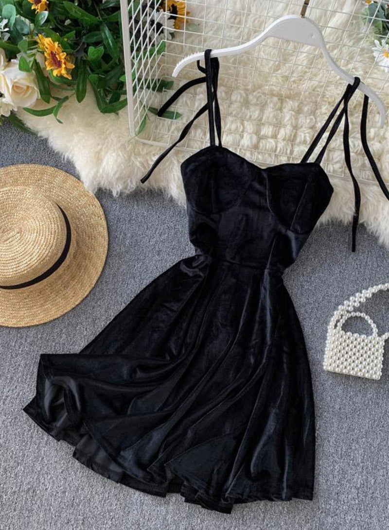 Robe courte en velours pour femme, jolie robe trapèze 1098