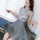 Graues Tüll-Spitzen-Kurzkleid Modekleid 1076 