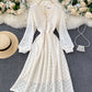 A line v neck lace long sleeve dress  925