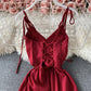 Simple v neck lace up dress A line dress  761