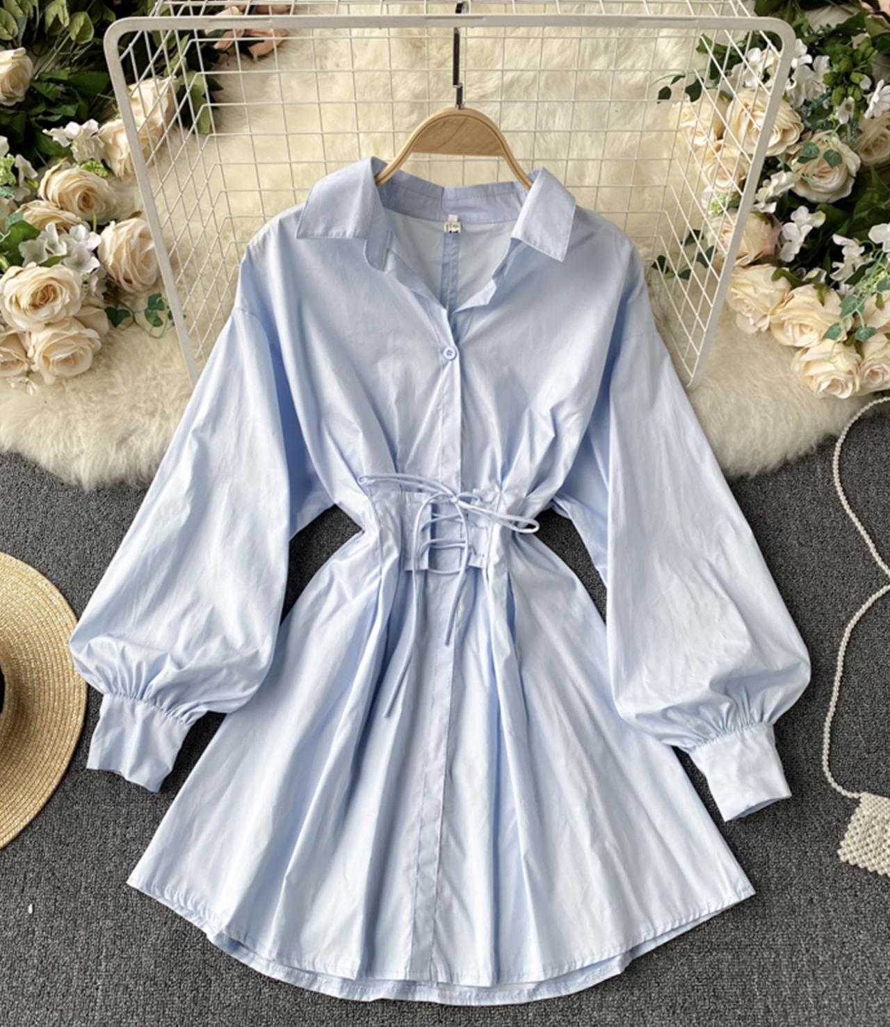 A line lace-up halter shirt dress fashion dress  730