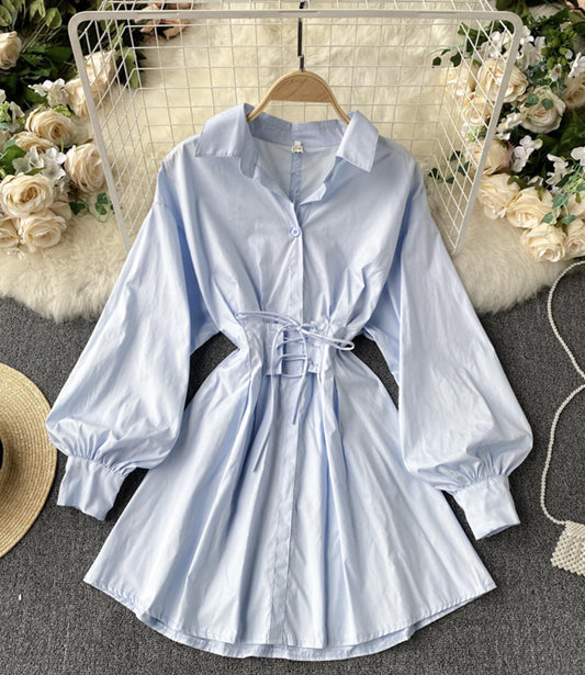 A line lace-up halter shirt dress fashion dress  730