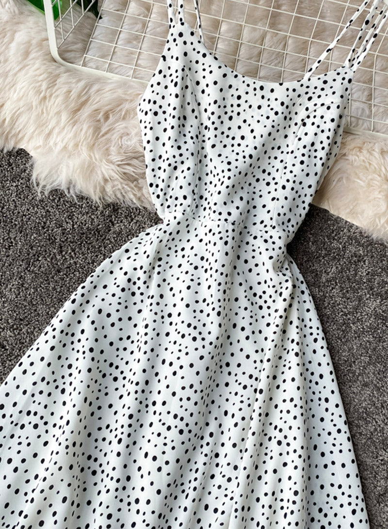 Cute A line polka dot dress summer dress  1105