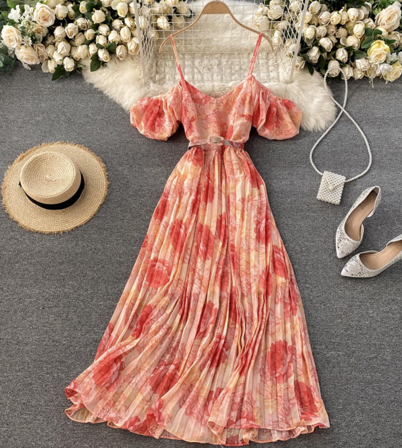A line v neck floral dress fashion dress  770