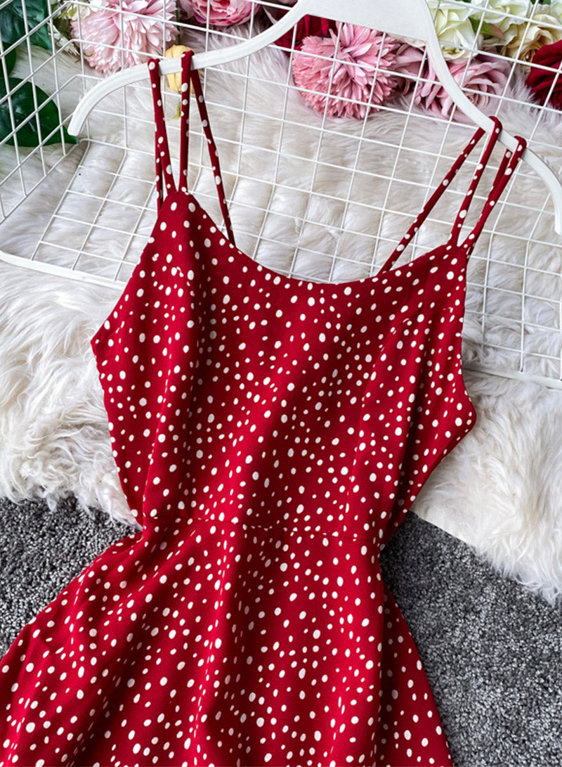 Cute A line polka dot dress summer dress  1105