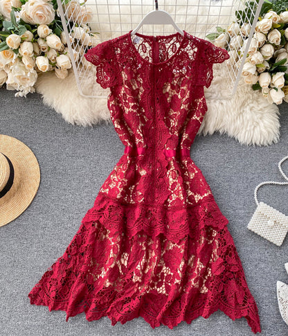 Nettes kurzes Kleid aus Spitze, Mode-Mädchenkleid 1180