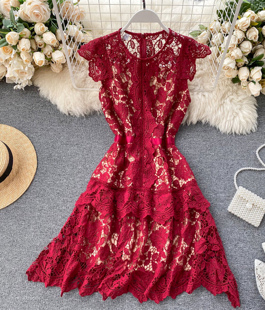Nettes kurzes Kleid aus Spitze, Mode-Mädchenkleid 1180