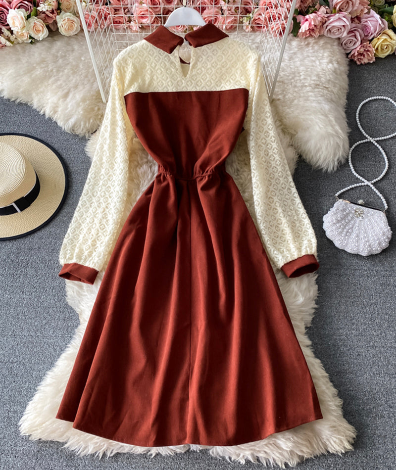 Robe mignonne à manches longues en coupe A, robe tendance 928