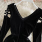 Black velvet short dress long sleeve dress  1300