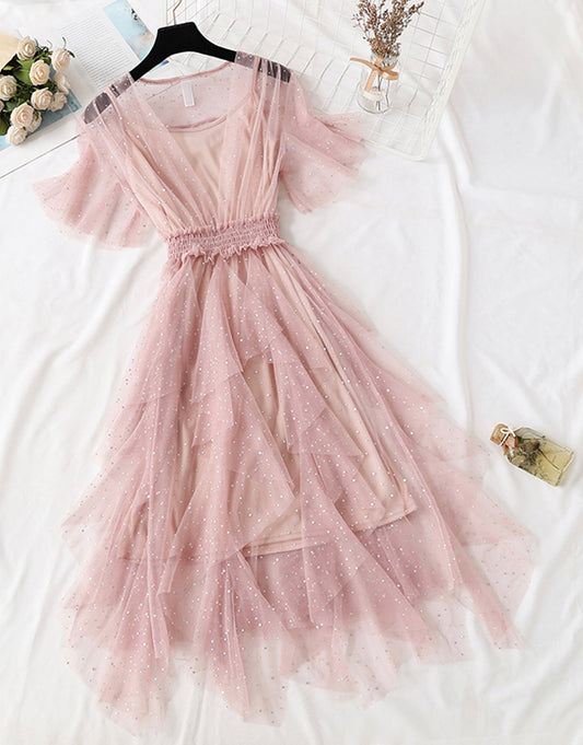 Sommerkleid für Mädchen A-Linie Tüllkleid mit Pailletten 1149