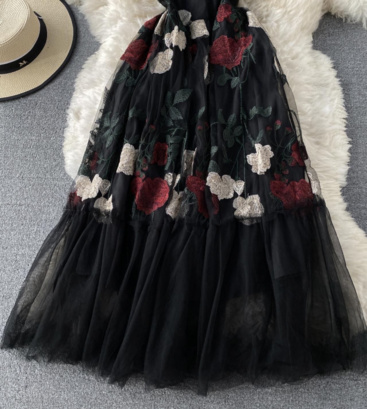 Black A line lace dress  779