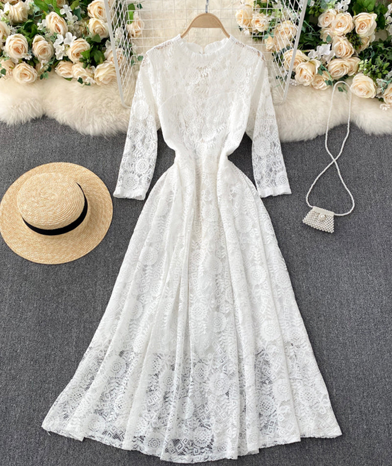 A line lace long dress simple dress  926