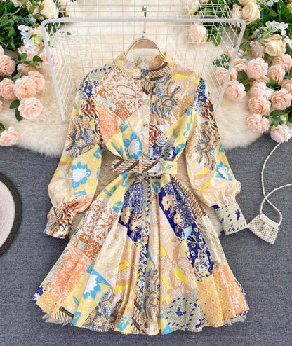 Robe imprimée à manches longues pour femme 1018 