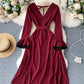 Stylish v neck long sleeve dress  1024