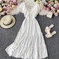 White v neck fringed dress A line fashion dress  743