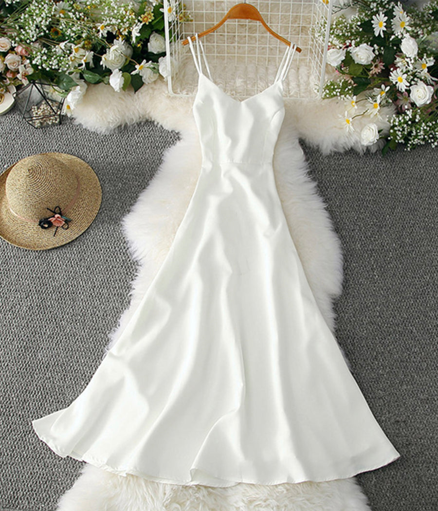 A line v neck backless dress women's dress  1226