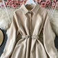 Simple A line long sleeve shirt dress  874