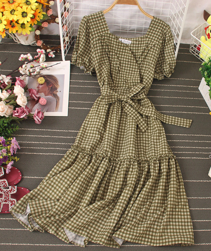 Jolie robe à carreaux Robe courte trapèze 1004