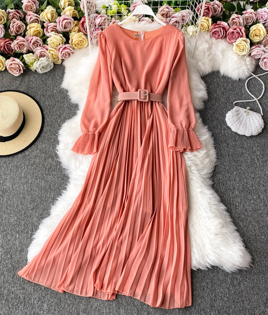 A line chiffon long sleeve dress  908