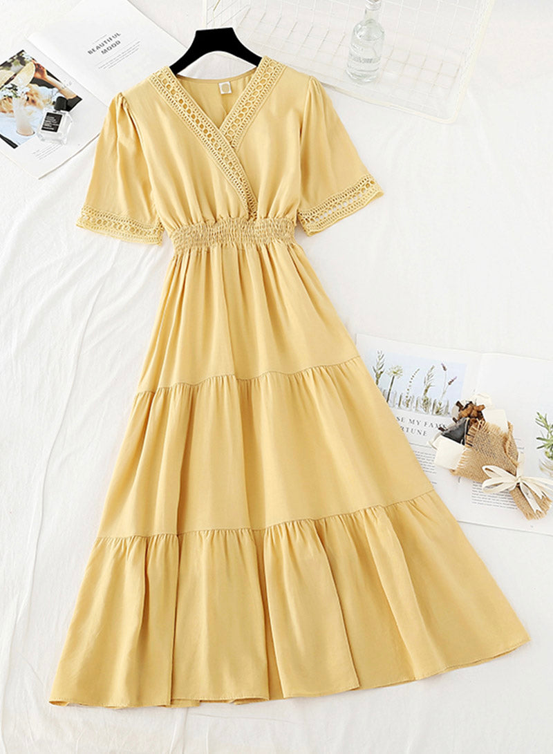 Women's dress A line v neck lace dress  1136