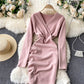 Stylish v neck long sleeve dress short dress  848