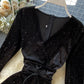Black v neck velvet short dress  900