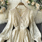 Champagne v neck lace dress fashion dress  847