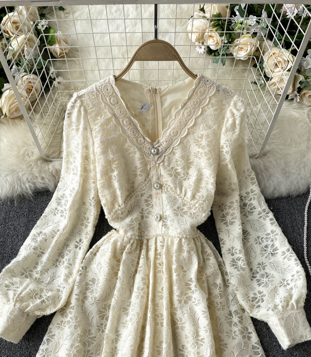 Champagne v neck lace dress fashion dress  847