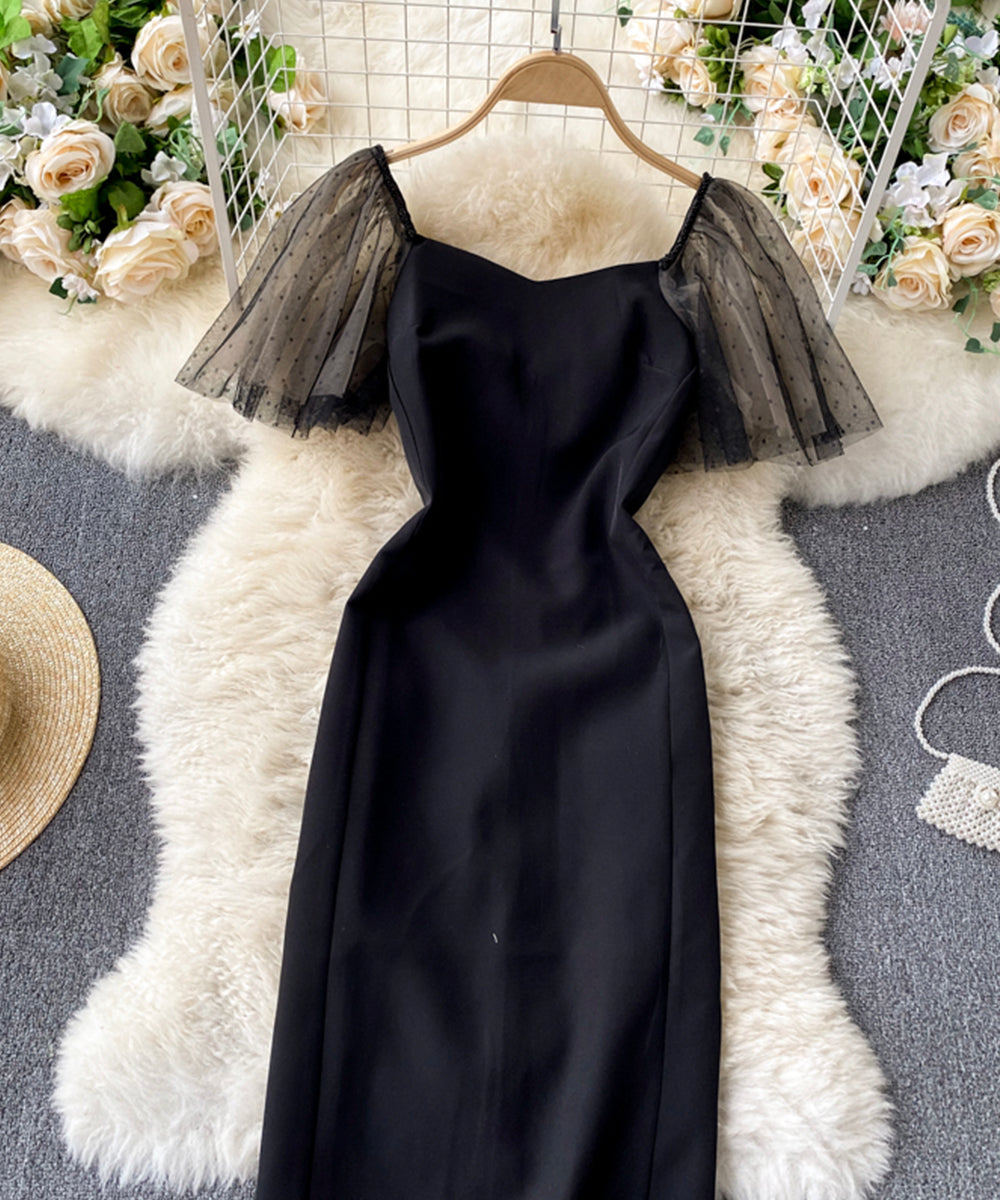 Simple black short dress fashion dress  835