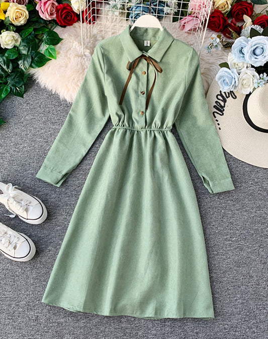 Niedliche A-Linie Langarmkleid Herbstkleidung 1069