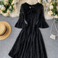 Black A line lace short dress  953
